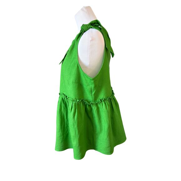 Who What Wear Linen Kelly Green High Waist Top Blouse LARGE Summer Flowy NWOT - Picture 3 of 12